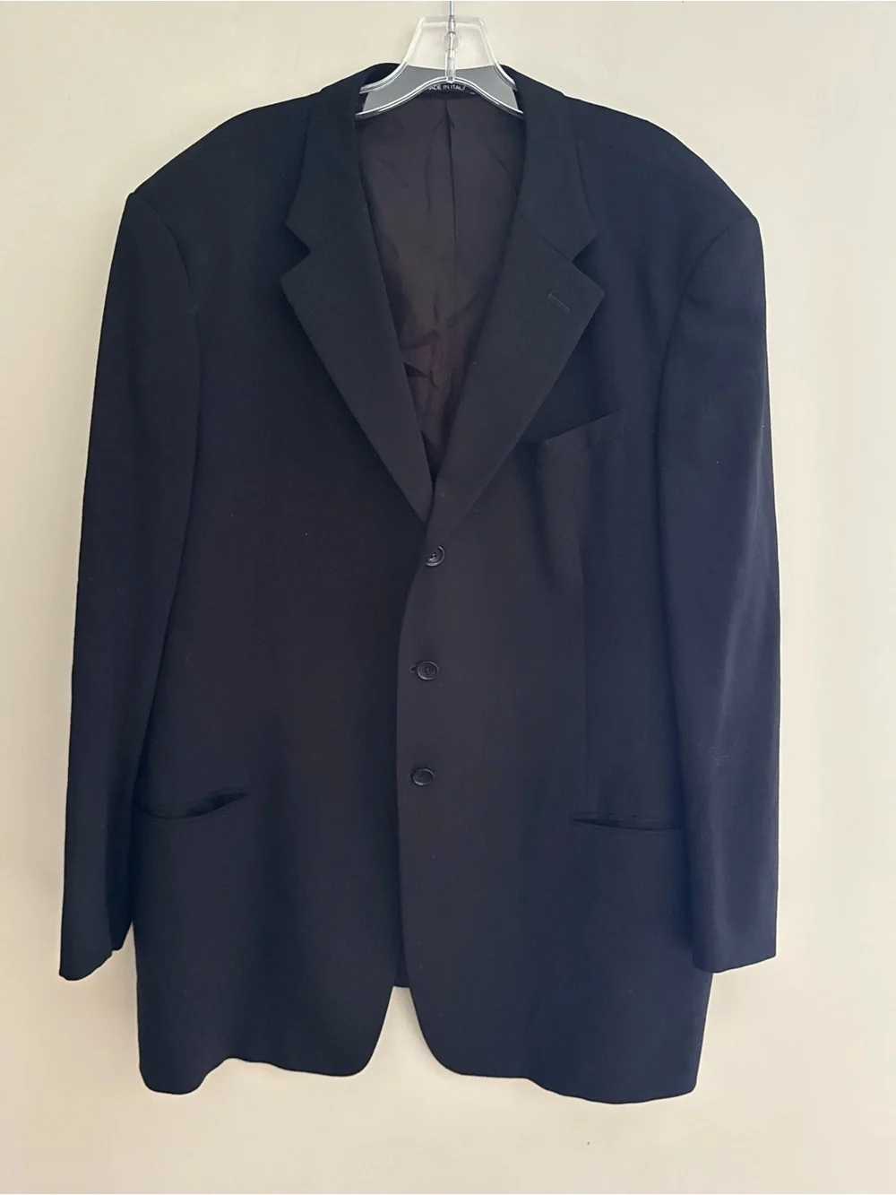 Giorgio Armani Collezioni Mens Blazer 48L Black 100% Wool Geometric Sport Coat